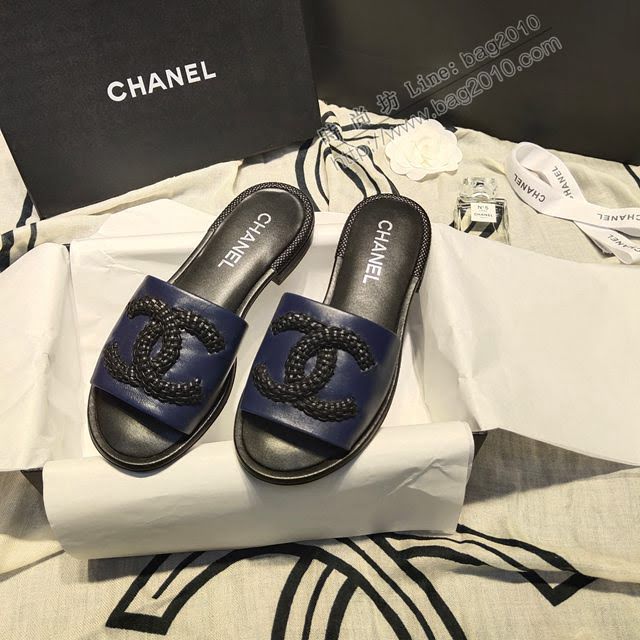 Chanel女鞋 香奈兒2020ss春夏新品一字logo拖鞋  naq1204